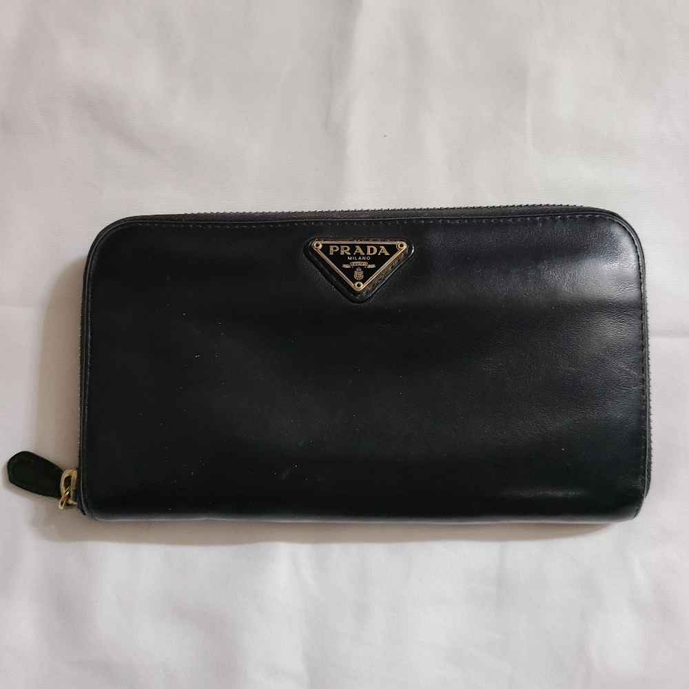 Prada Black Leather Long Zippy Wallet